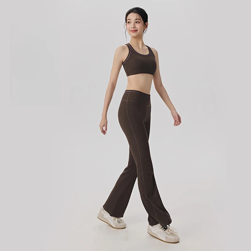Contrast ribbed high-waisted yoga suit set