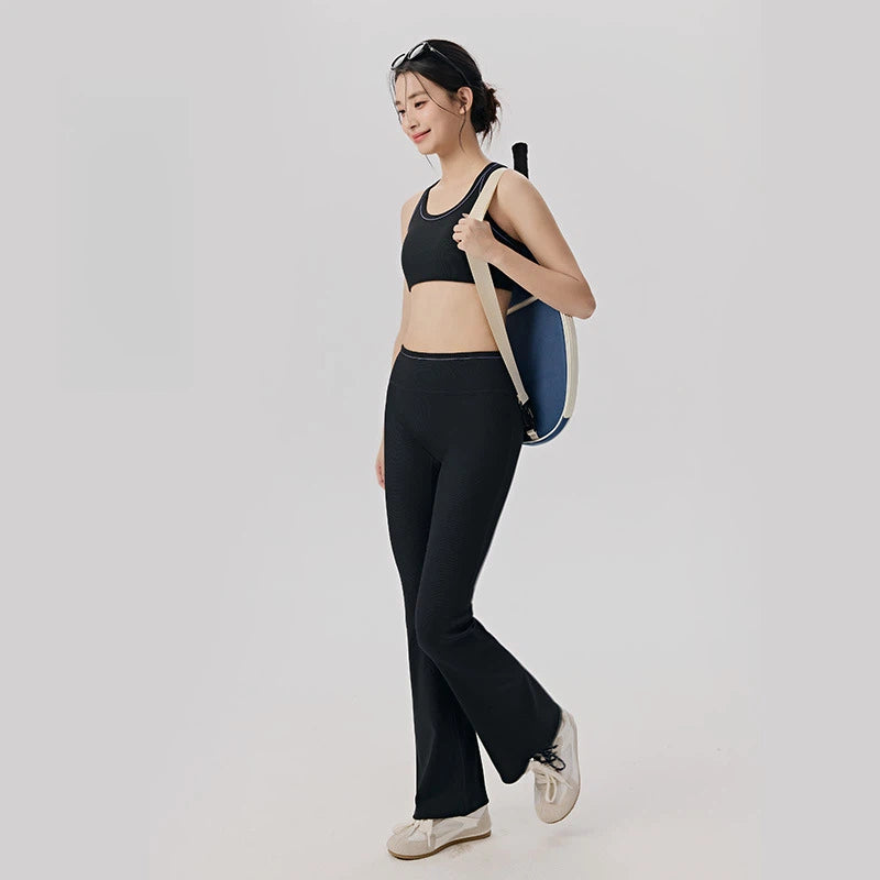 Contrast ribbed high-waisted yoga suit set