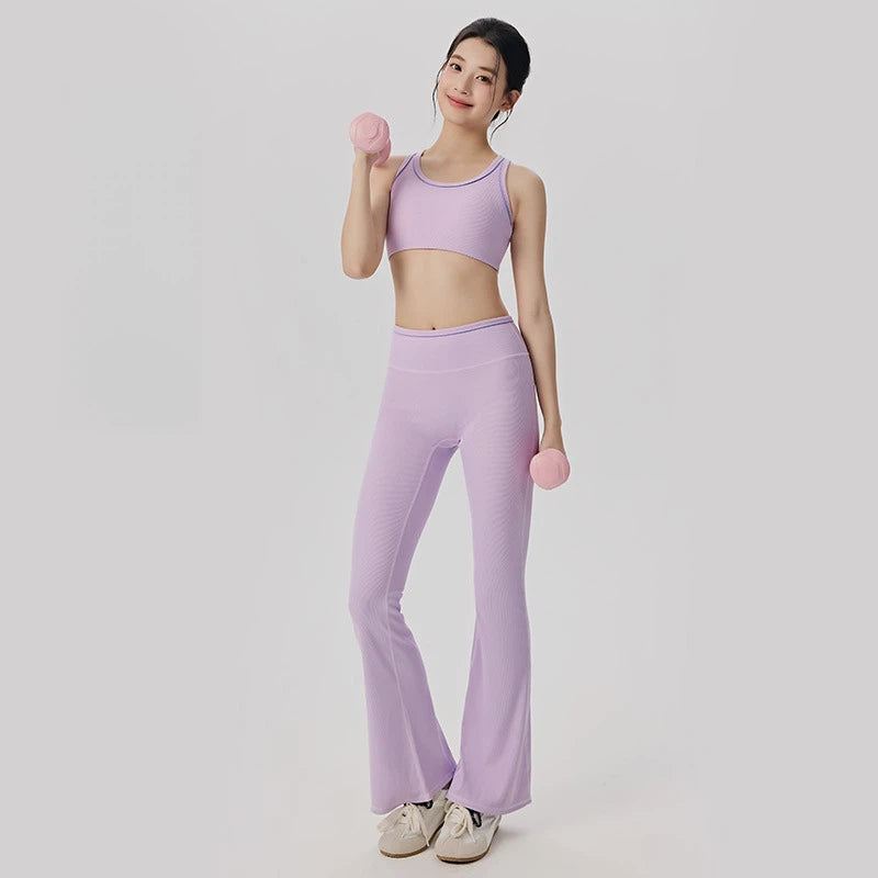 Contrast ribbed high-waisted yoga suit set