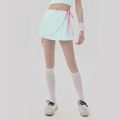 Contrast Binding 2 In 1 Skort Butt Covering Yoga Skirt Tennis Fitness Shorts With Skirt Overlay