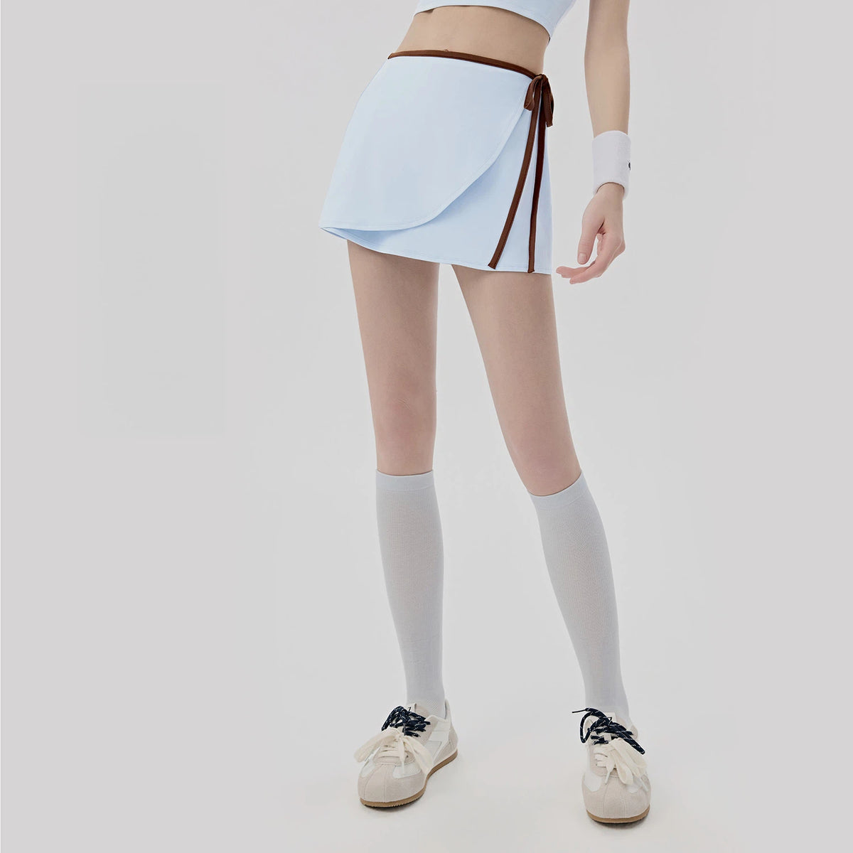 Contrast Binding 2 In 1 Skort Butt Covering Yoga Skirt Tennis Fitness Shorts With Skirt Overlay