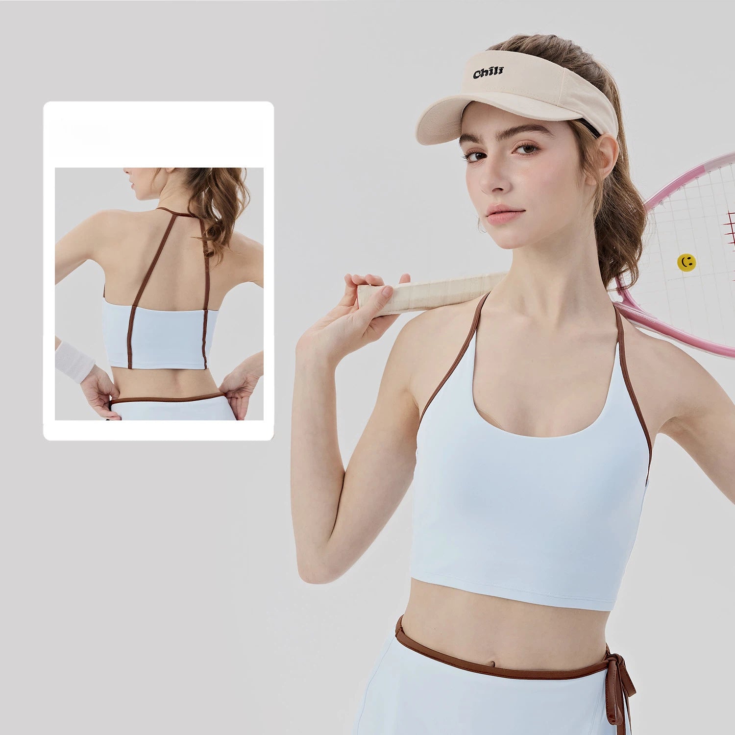 Contrast Binding Pilates Tank Top with Built-in Bra Padded Strappy Back Yoga Fitness Vest