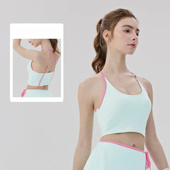 Contrast Binding Pilates Tank Top with Built-in Bra Padded Strappy Back Yoga Fitness Vest