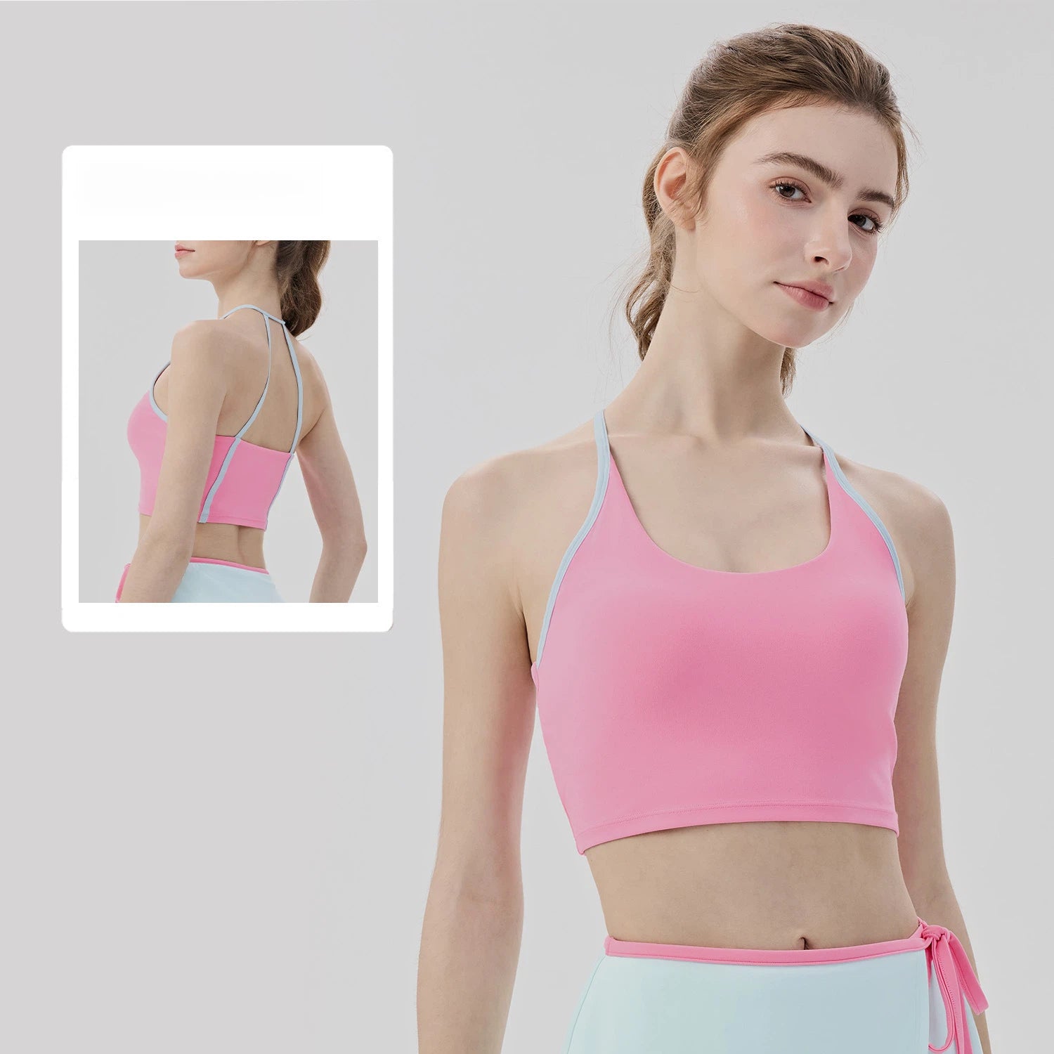 Contrast Binding Pilates Tank Top with Built-in Bra Padded Strappy Back Yoga Fitness Vest