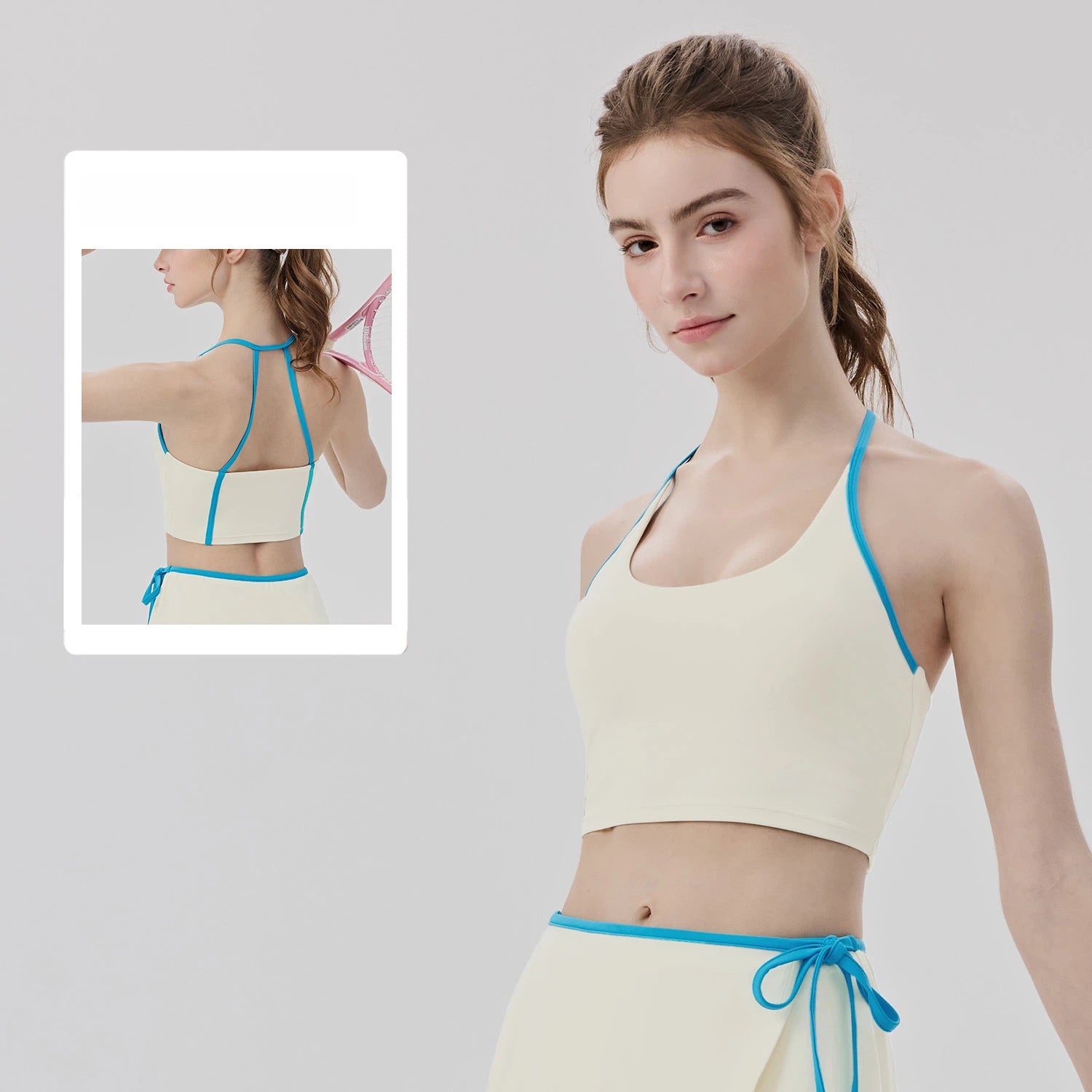 Contrast Binding Pilates Tank Top with Built-in Bra Padded Strappy Back Yoga Fitness Vest