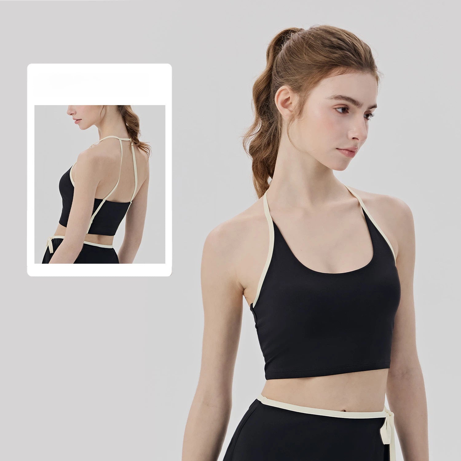 Contrast Binding Pilates Tank Top with Built-in Bra Padded Strappy Back Yoga Fitness Vest