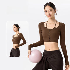 U-neck halterneck fake two-piece slimming yoga long sleeves