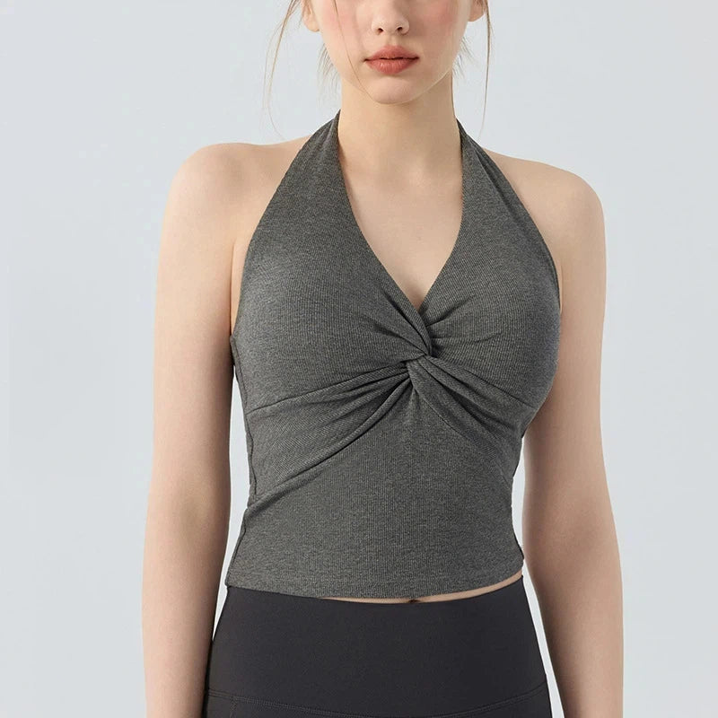 V-neck kink halterneck fitness bra