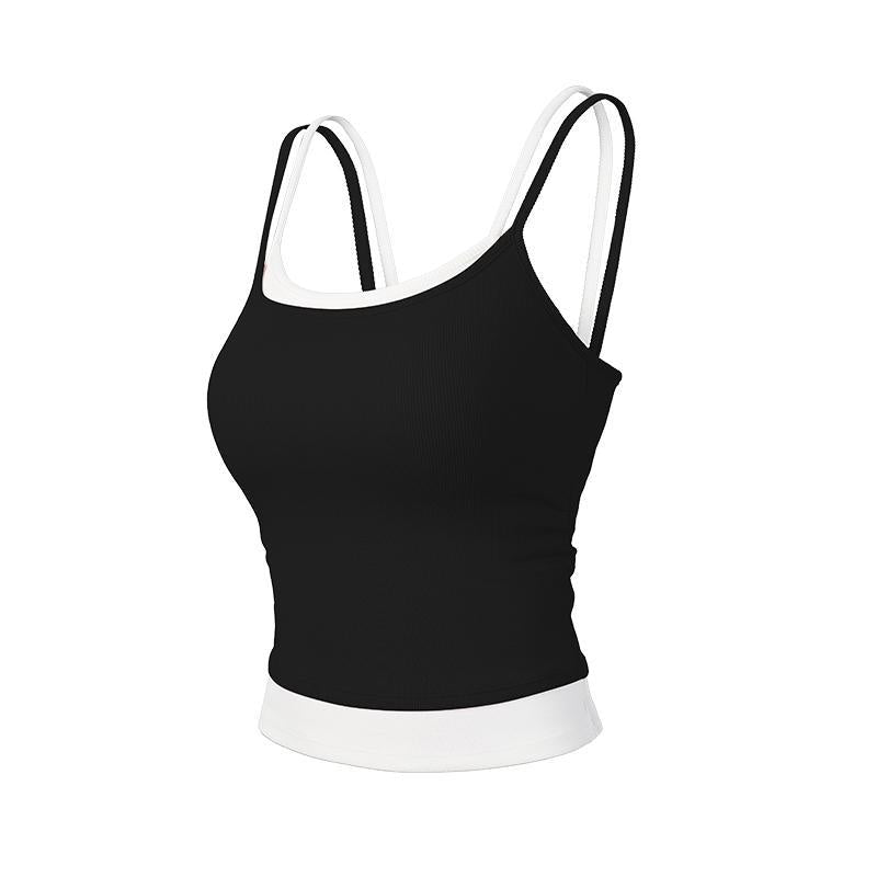 Color-block 2-in-1 Layered Yoga Tank Top with Double Shoulder Straps