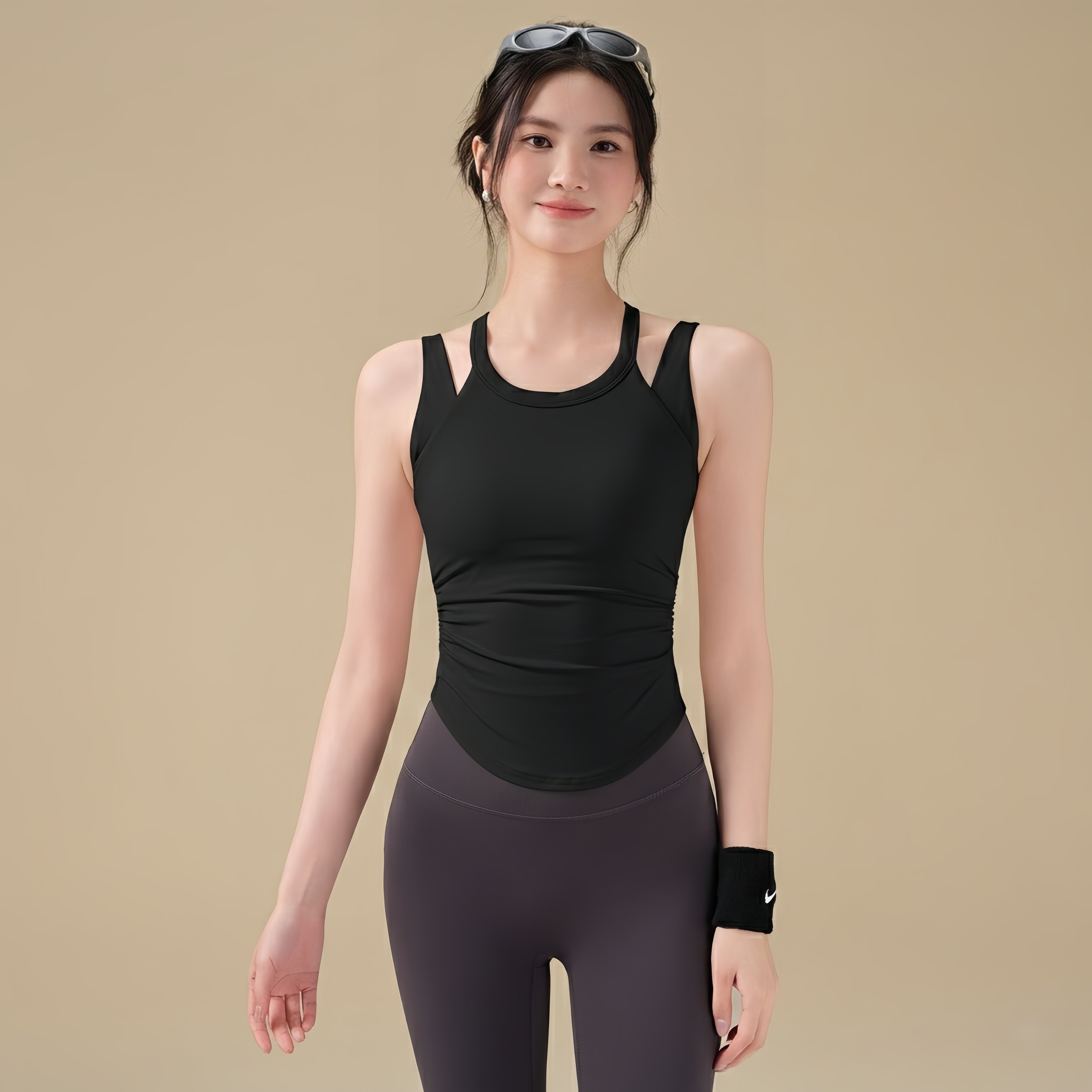 Beautiful Back Racerback Yoga Tank Top with Gathering & Wrapping Support