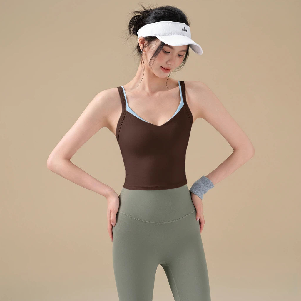 Sexy V-neck contrasting shockproof gym bra