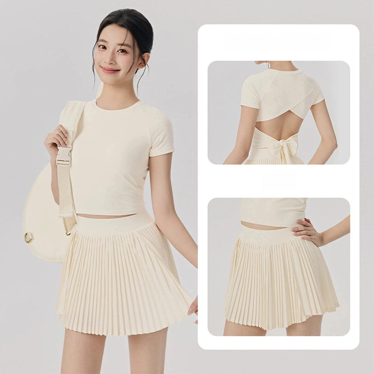 Back cut-out strap yoga tennis set