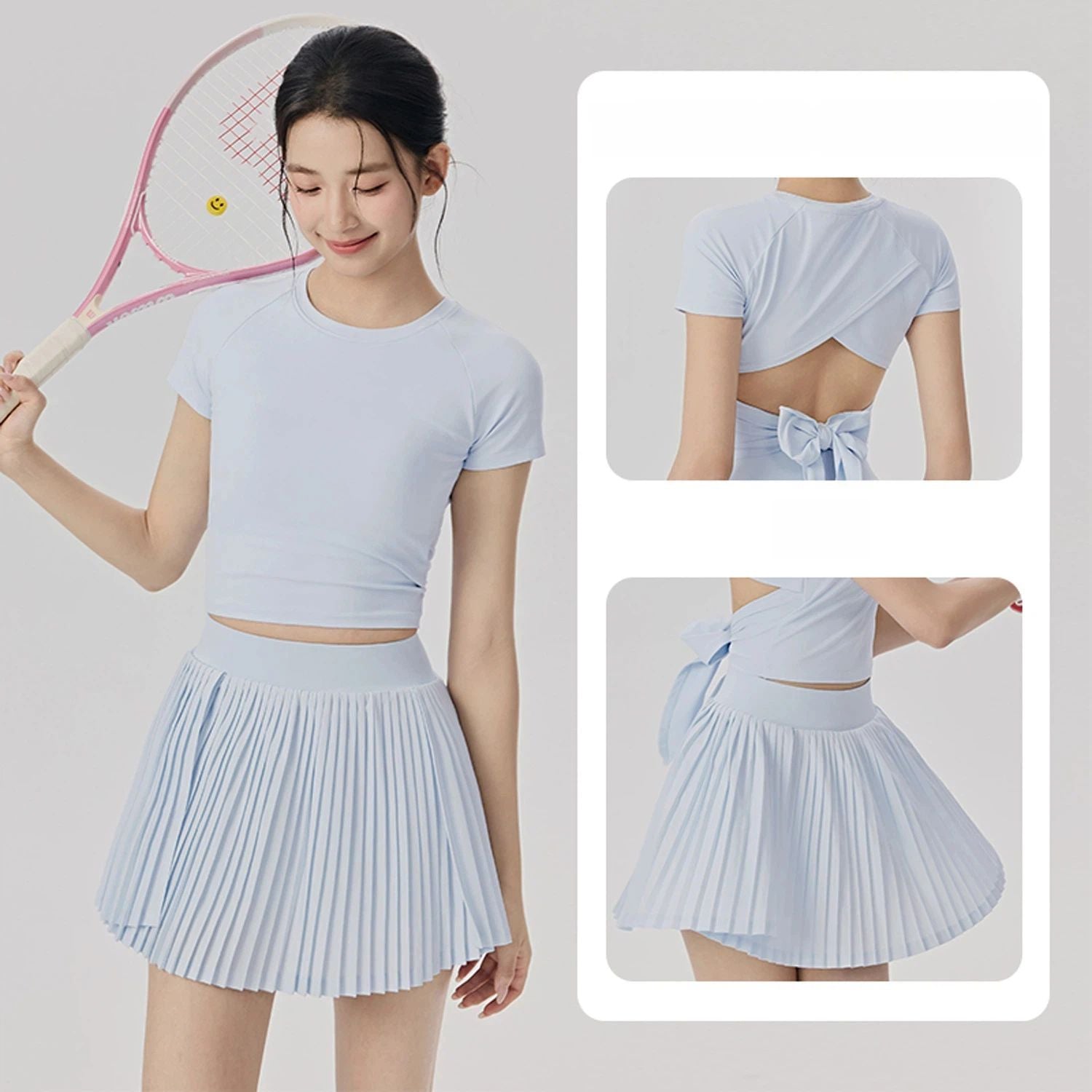 Back cut-out strap yoga tennis set