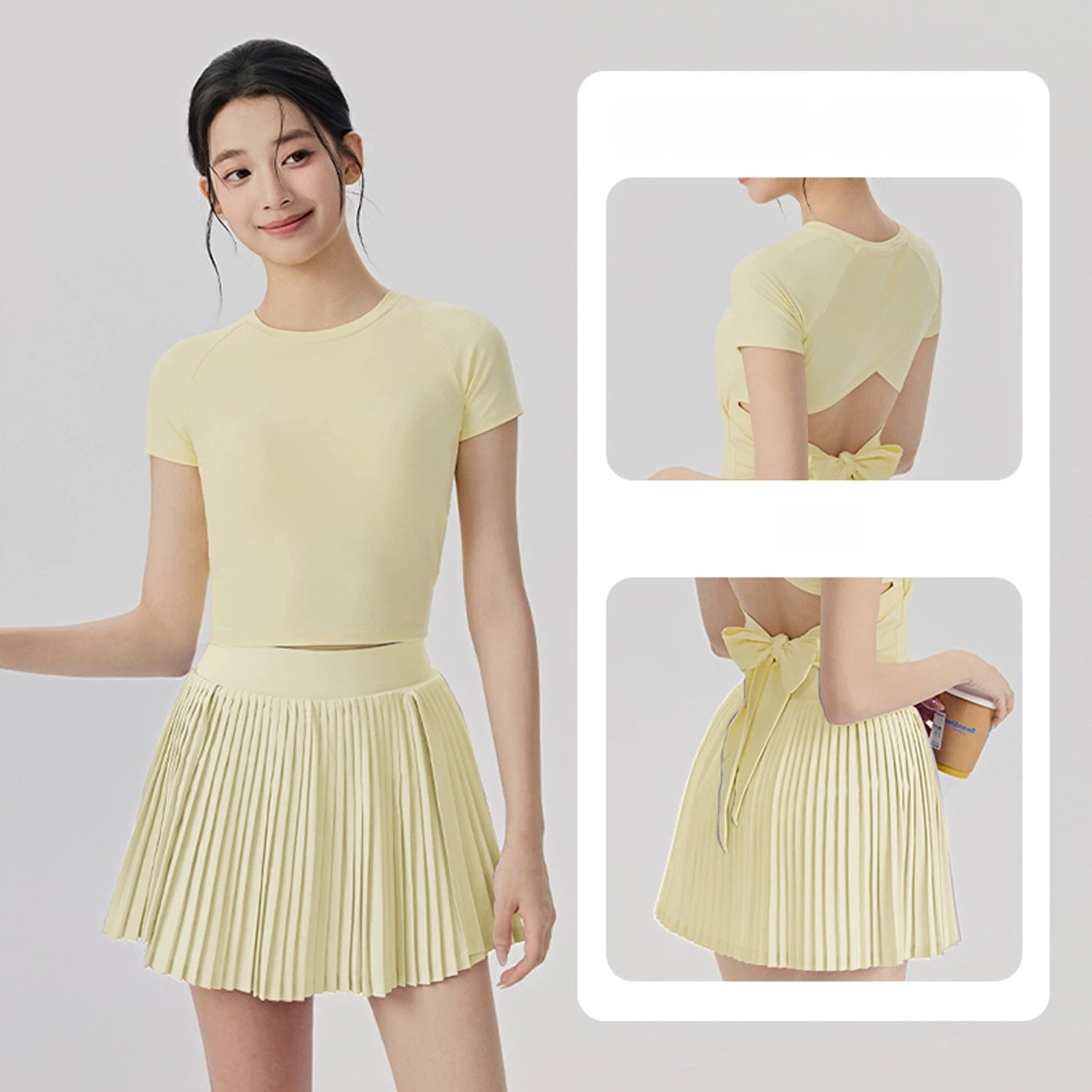 Back cut-out strap yoga tennis set