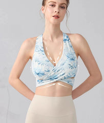 Printed temperament halterneck vest