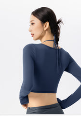 U-neck halterneck fake two-piece slimming yoga long sleeves