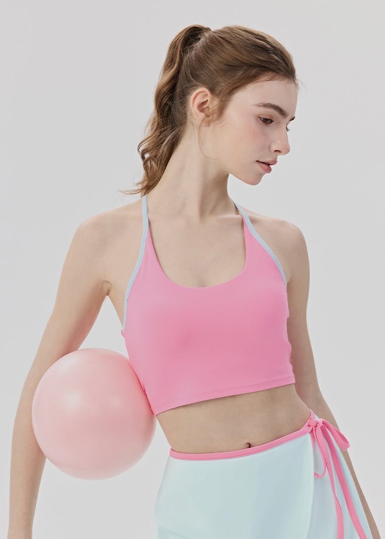 Contrast Binding Pilates Tank Top with Built-in Bra Padded Strappy Back Yoga Fitness Vest