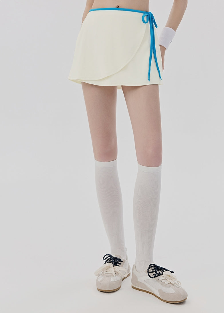 Contrast Binding 2 In 1 Skort Butt Covering Yoga Skirt Tennis Fitness Shorts With Skirt Overlay
