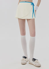 Contrast Binding 2 In 1 Skort Butt Covering Yoga Skirt Tennis Fitness Shorts With Skirt Overlay