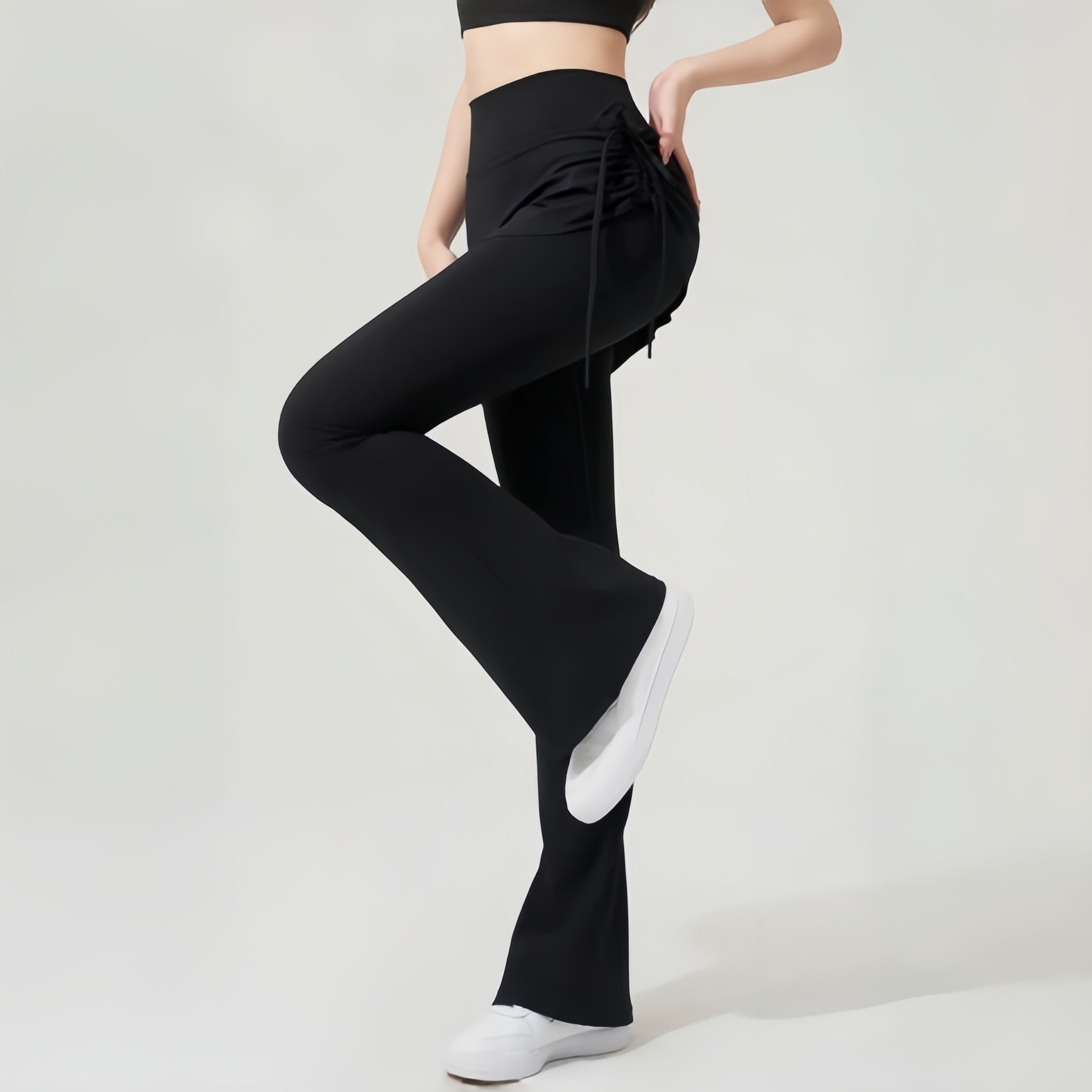High-waisted hip lift side drawstring athleisure fitness yoga leggings