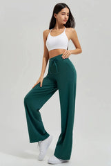 High-waisted elasticated quick-drying loose wide-leg trousers