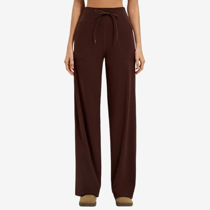 High-waisted elasticated quick-drying loose wide-leg trousers