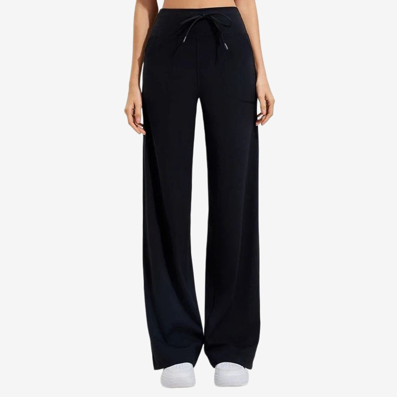 High-waisted elasticated quick-drying loose wide-leg trousers
