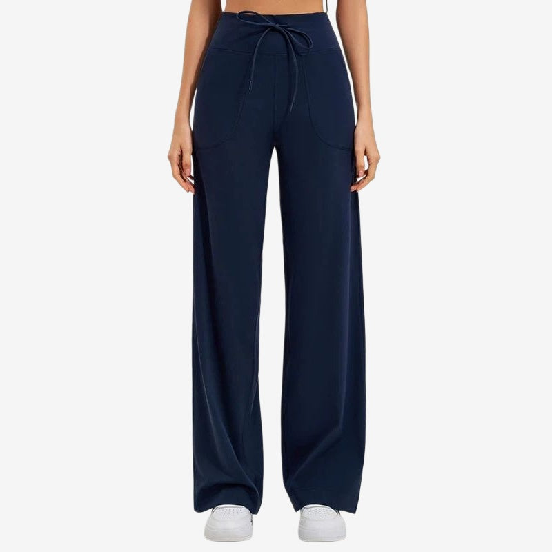 High-waisted elasticated quick-drying loose wide-leg trousers