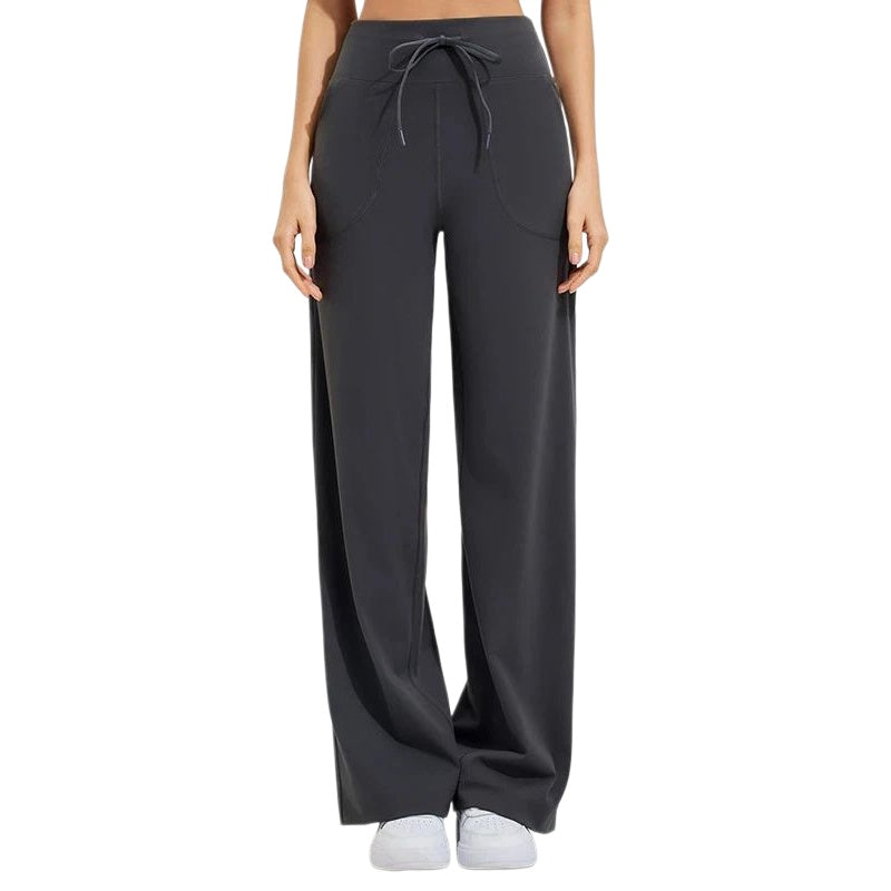 High-waisted elasticated quick-drying loose wide-leg trousers