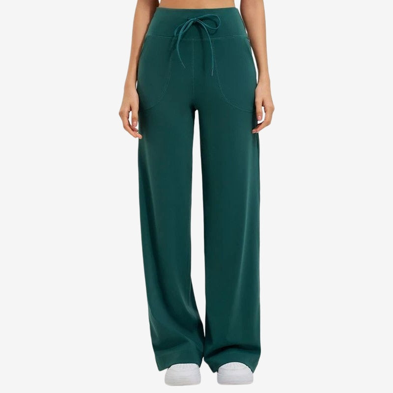 High-waisted elasticated quick-drying loose wide-leg trousers