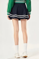 Classic striped paneled quick-drying, Anti-shine sports pleated skirt