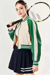 Classic striped paneled quick-drying, Anti-shine sports pleated skirt