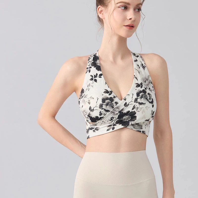 Printed temperament halterneck vest