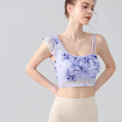 Slanted shoulder sexy ruffled mesh quick-dryer
