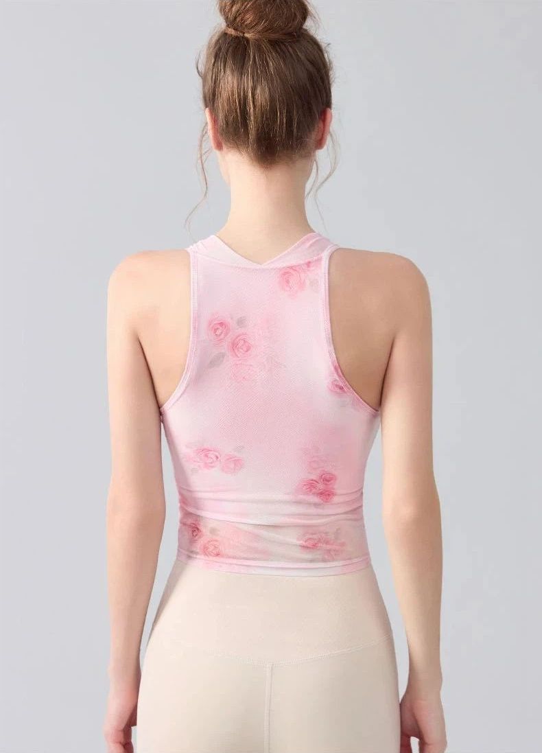 Tie-dye printed swing neck halterneck sports vest