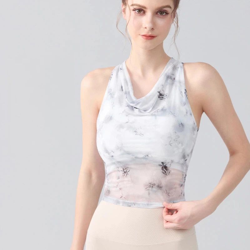 Tie-dye printed swing neck halterneck sports vest