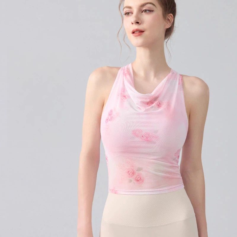 Tie-dye printed swing neck halterneck sports vest