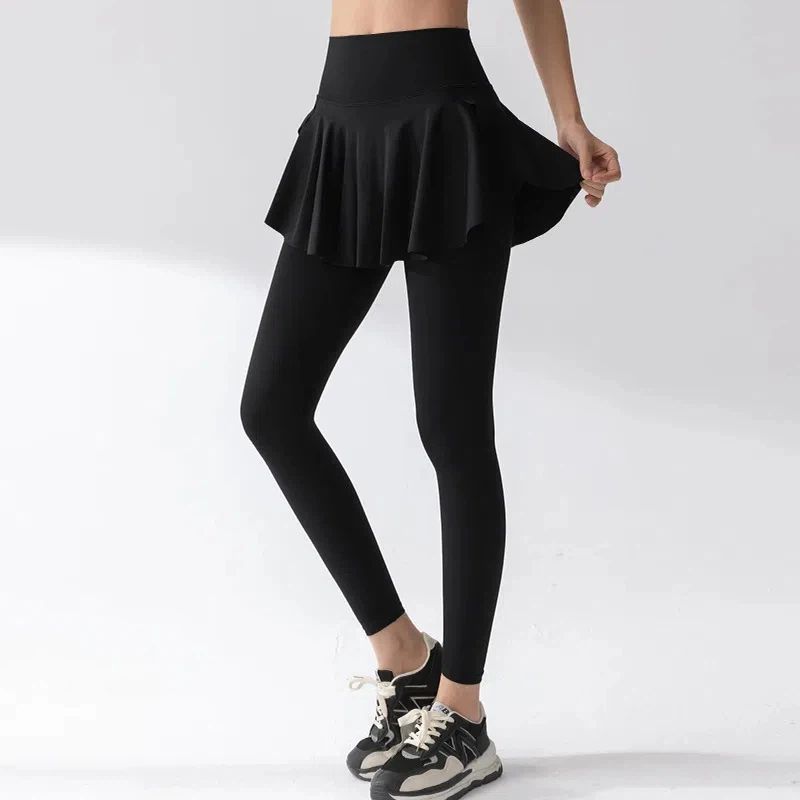 High-waisted, Hip-lifting, Quick-drying, Breathable skirt fake two running fitness track pants