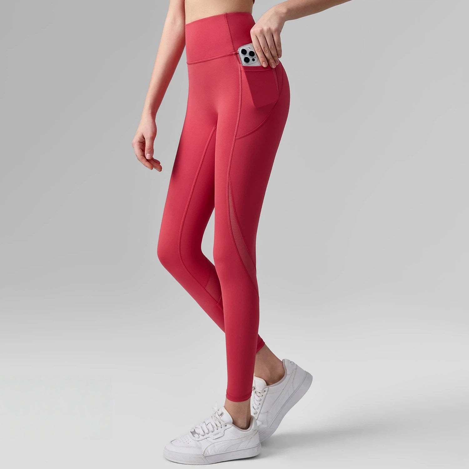 Mesh without T-line with pockets, Anti-roll hemming, Hip lifting sports leggings