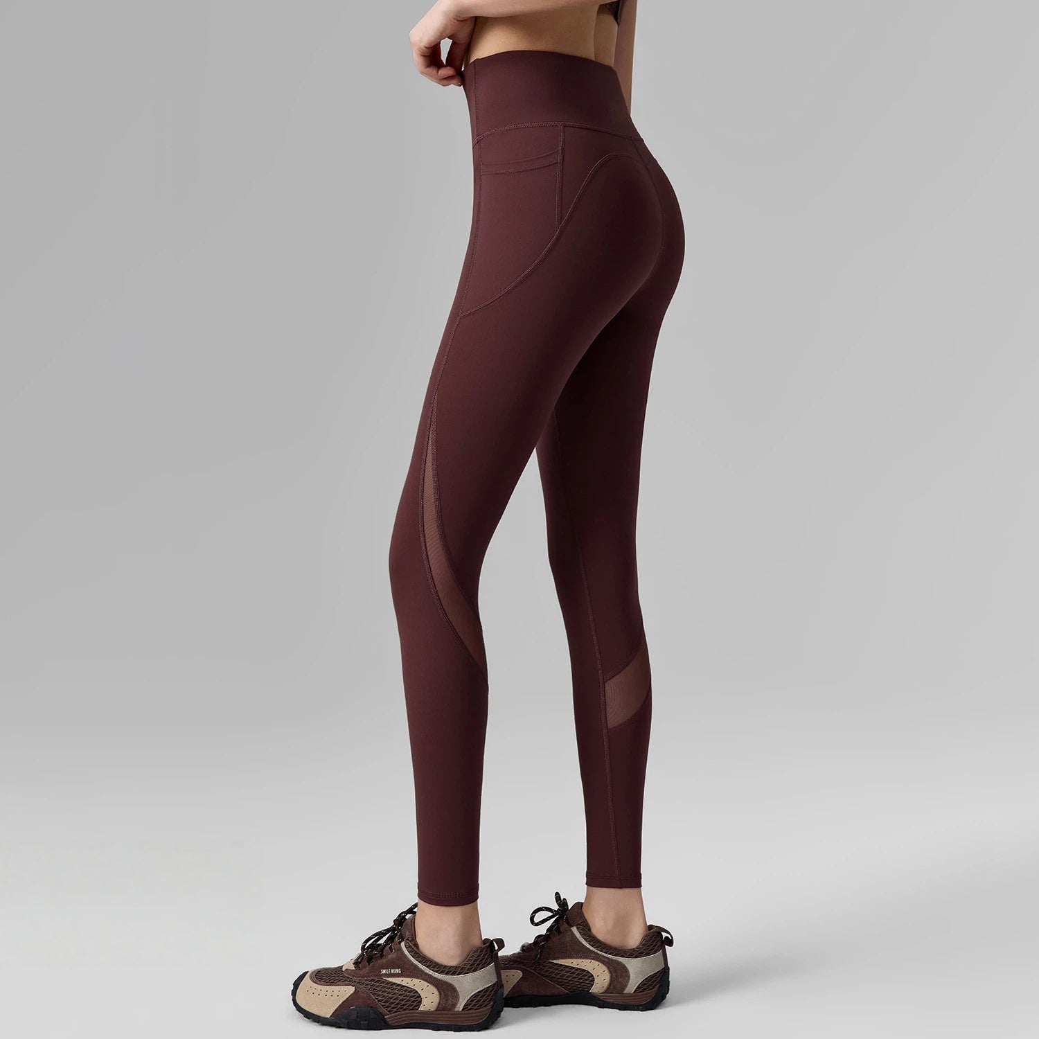 Mesh without T-line with pockets, Anti-roll hemming, Hip lifting sports leggings