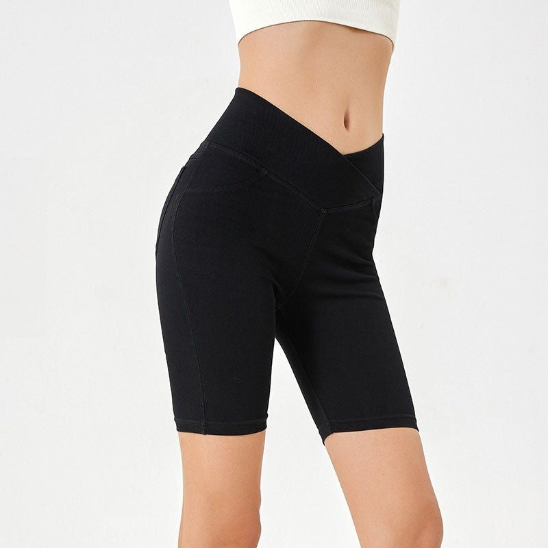 Imitation denim high-waisted slim cropped pants