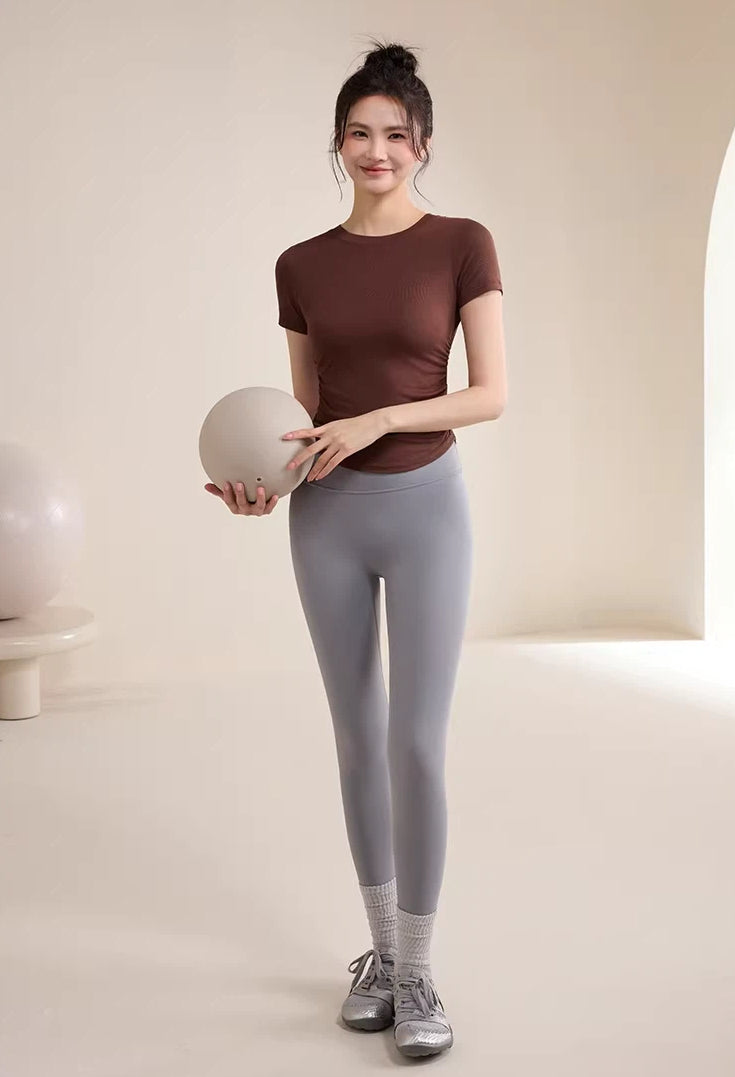 Summer tight high-lift pleated quick-drying short-sleeved T-shirt