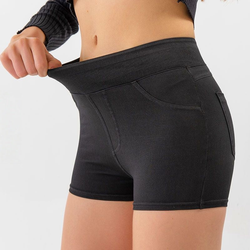 Imitation denim high-waisted hip lift slimming belly pants