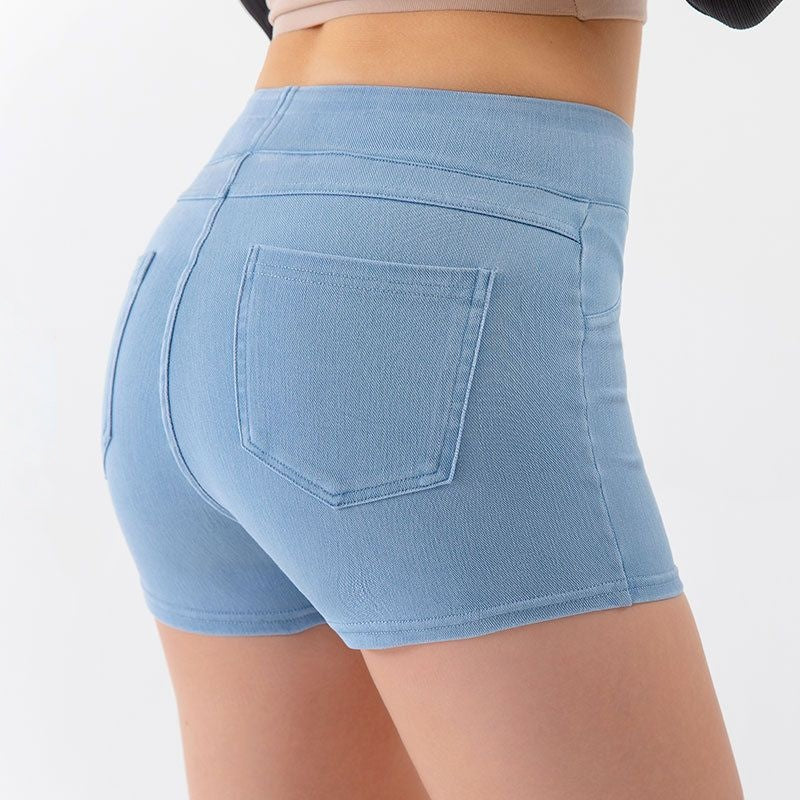 Imitation denim high-waisted hip lift slimming belly pants