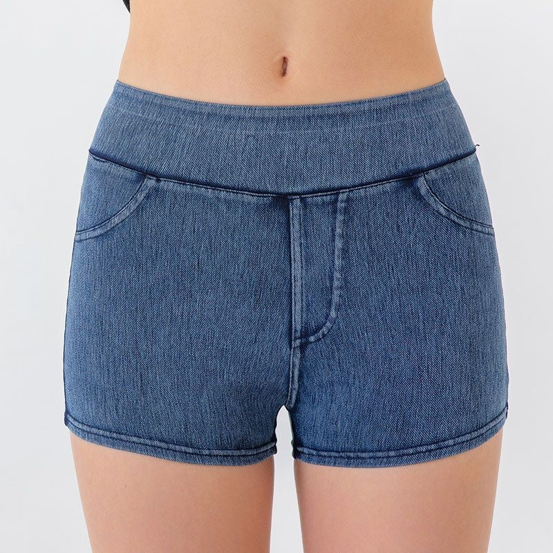 Imitation denim high-waisted hip lift slimming belly pants
