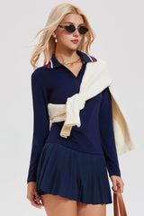 Quick-drying V-neck simple retro polo shirt long-sleeved top