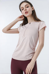 Zipper drawstring breathable yoga short sleeves