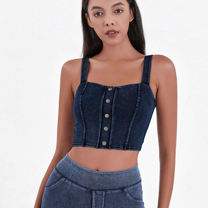 Imitation denim high-elastic slimming vest
