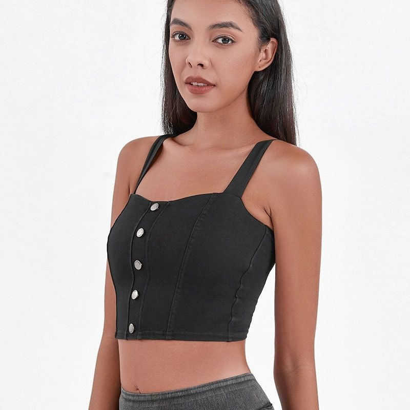 Imitation denim high-elastic slimming vest