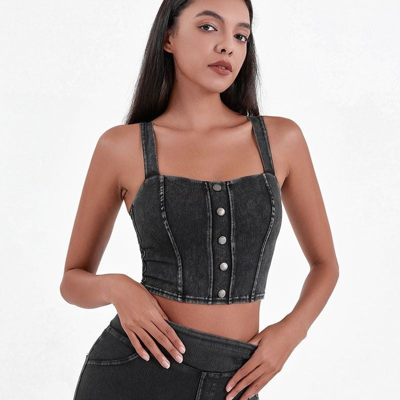 Imitation denim high-elastic slimming vest
